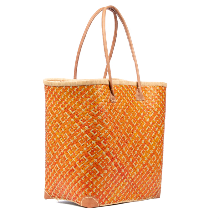 Arda bolso de hombro mujer. Fabricado en paja con asas de cuero.