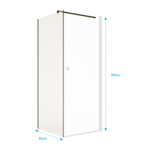 Paroi de retour 80x180 cm pour Porte de Douche - Verre Trempe 5mm - Finition Noire - DARK ELEMENTARY