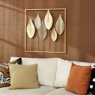 Décoration murale métal doré - Déco murale feuilles - 70 x 70 cm