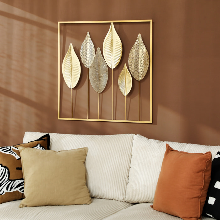 Décoration murale métal doré - Déco murale feuilles - 70 x 70 cm