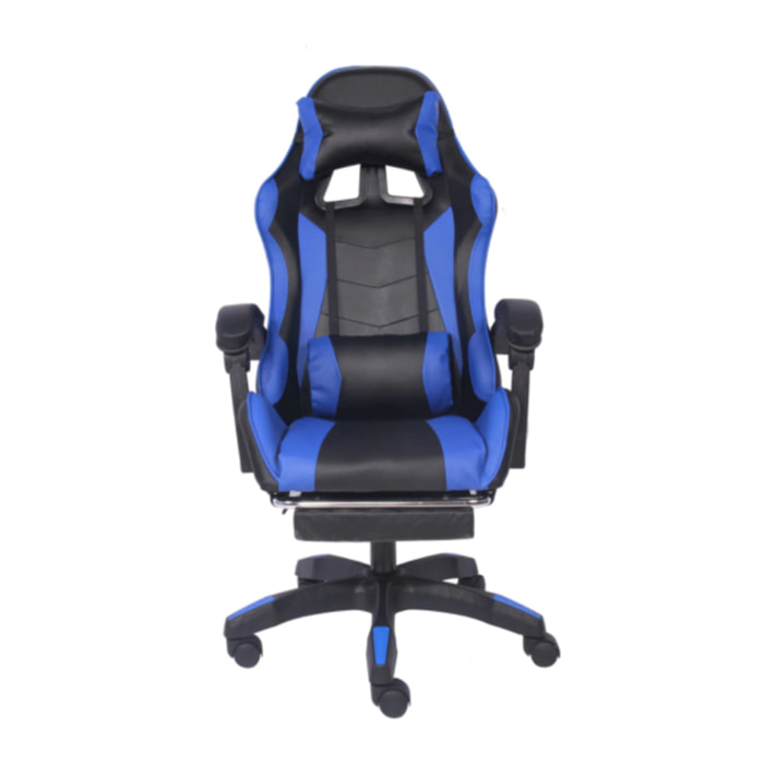 Chaise de gaming massante noir et bleu avec repose pieds GAME