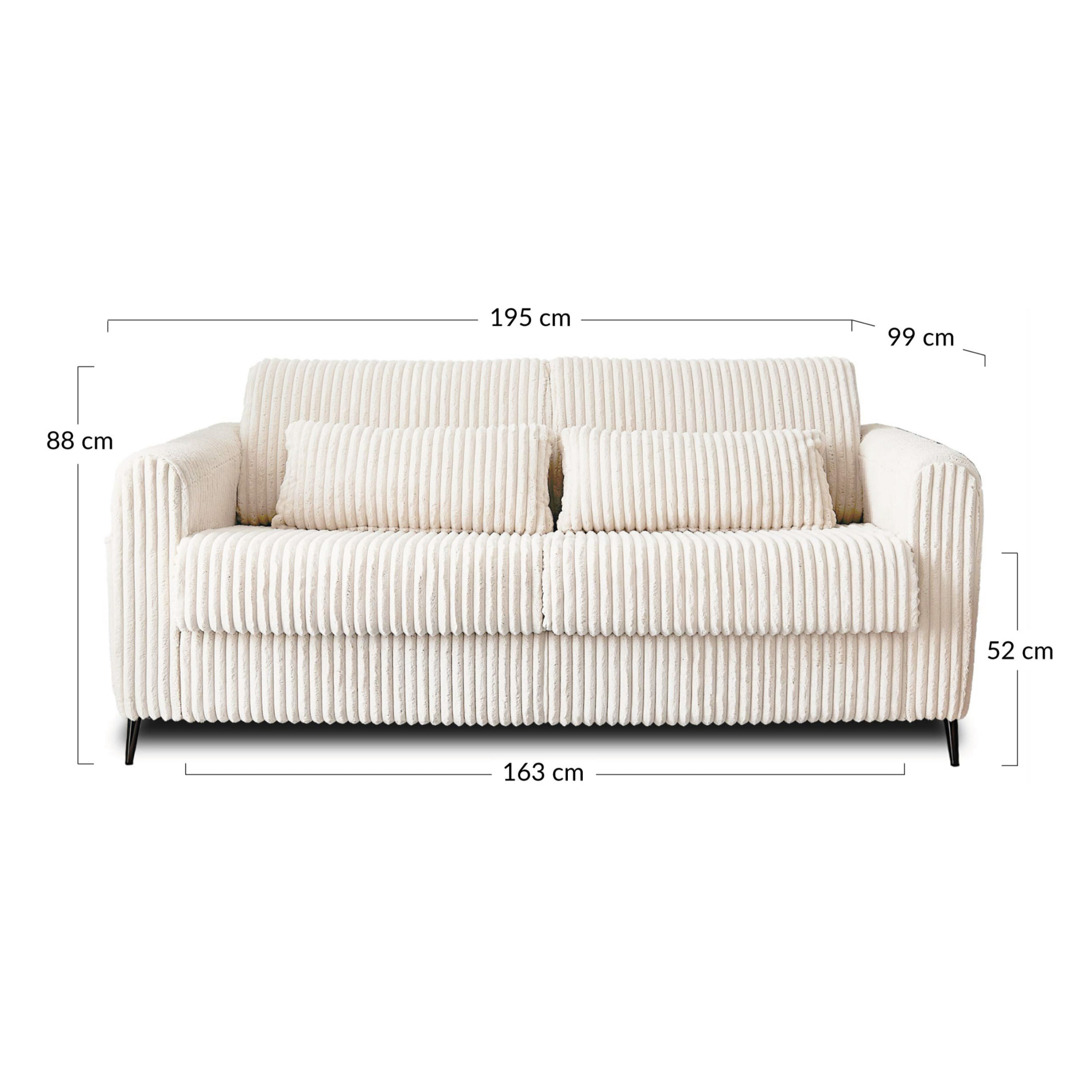 Owen - canapé lit 3 places convertible express couchage quotidien 140 cm matelas 12 cm en velours côtelé grosses côtes - Beige