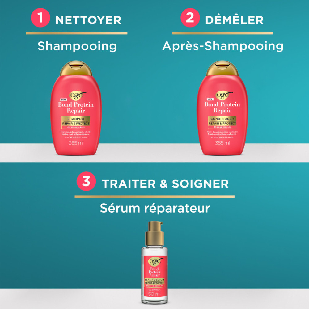 OGX Bond Protein Repair Sealing Serum, 50ml – Sérum réparateur cheveux secs et abîmés, anti-frizz, renforce et lisse sans alourd