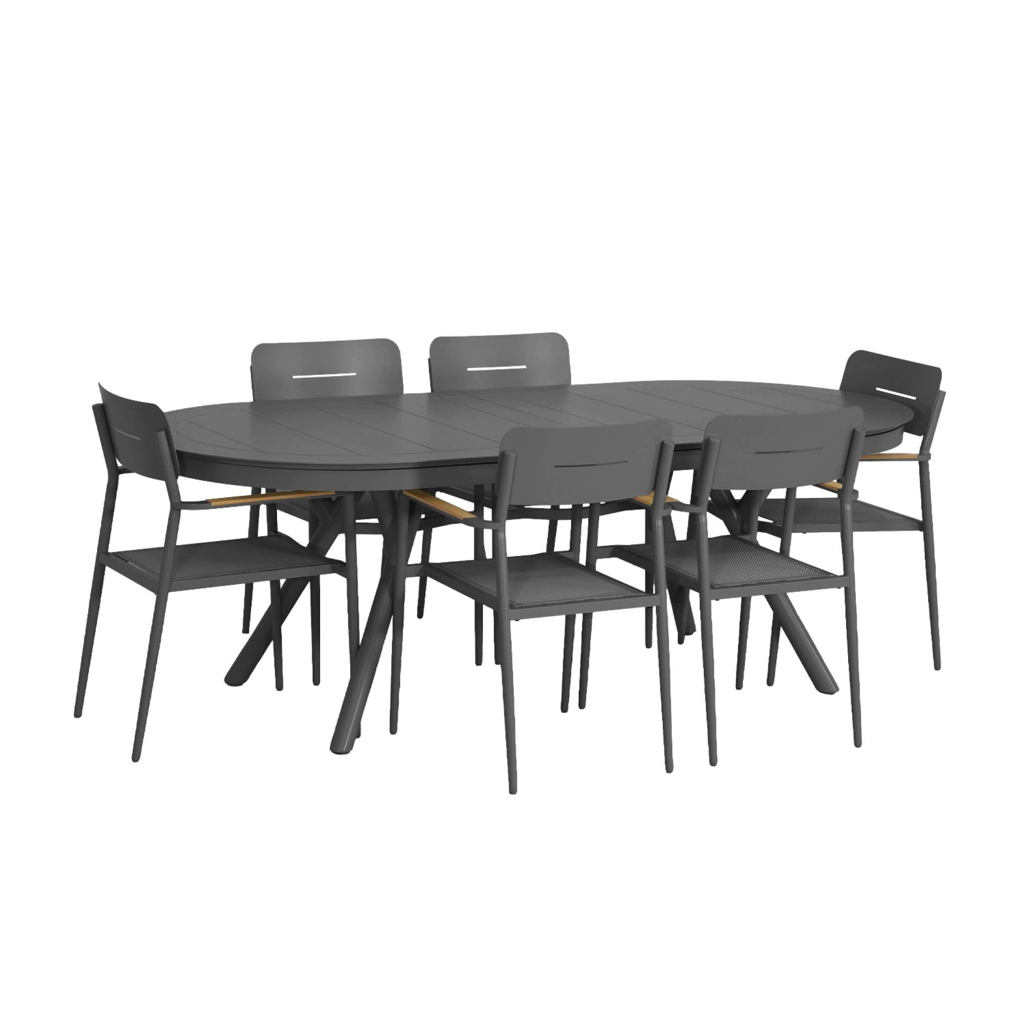 Table de jardin ovale extensible aluminium + 6 assises METORA + FIRA