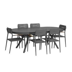 Table de jardin ovale extensible aluminium + 6 assises METORA + FIRA