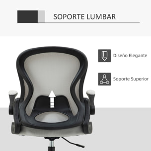 Silla de Dibujo Giratoria Silla de Escritorio Silla Alta con Respaldo Medio Soporte Lumbar Reposabrazos Abatibles Altura Ajustable Carga 120 kg 59x65x102-122 cm Gris Claro