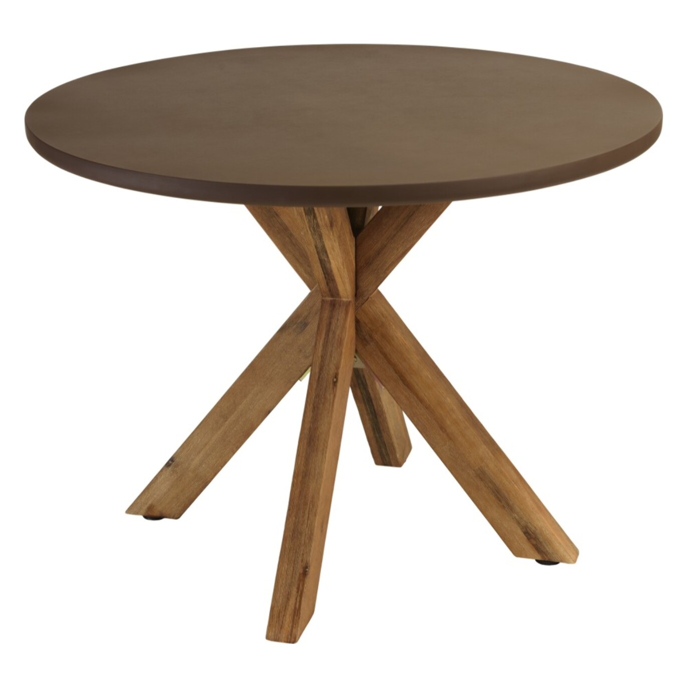 NESTOR - Table à manger ronde effet béton marron pied en bois d'acacia D100cm