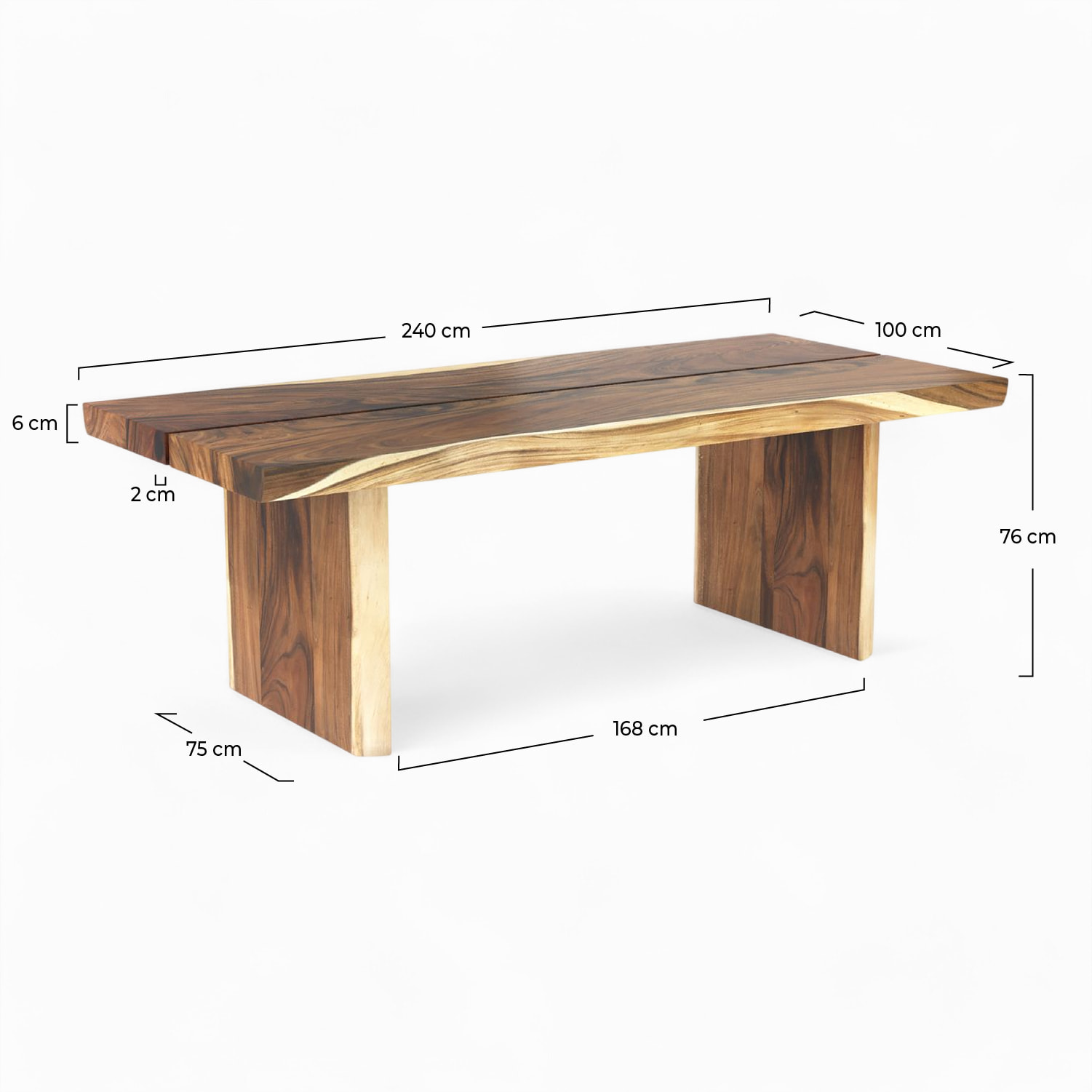 Table rectangulaire 10 personnes en bois de suar 240 cm - Tanah