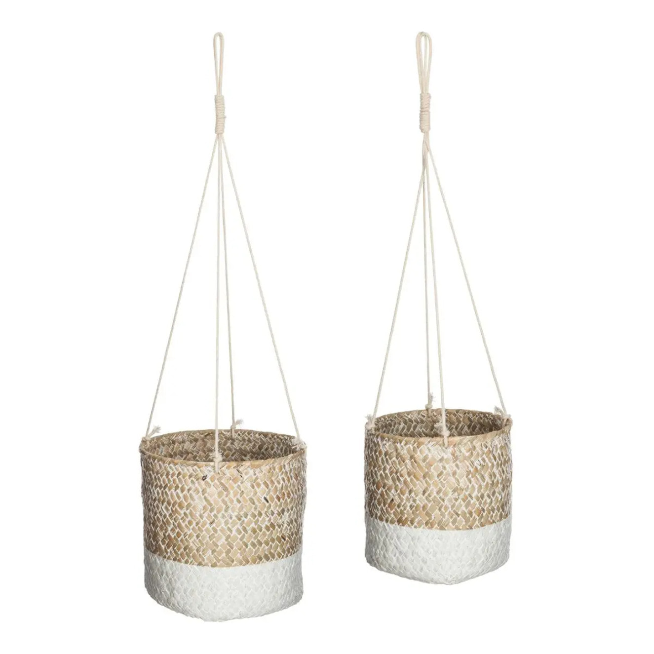 Set de 2 caches pots "Etnik" roseau blanc D12/15cm