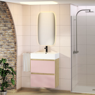 Ensemble de Salle de Bain Zel | Meuble Suspendu | 60 cm Rose | Deux Tiroirs | Lavabo Encastré | Miroir non inclus | Meuble Monté | Alday