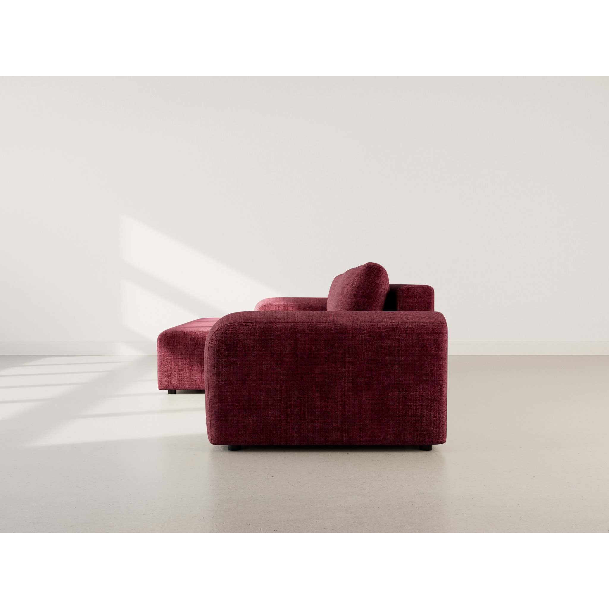 Rebecca - canapé d'angle gauche 4 places convertible avec coffre en velours texturé - Prune