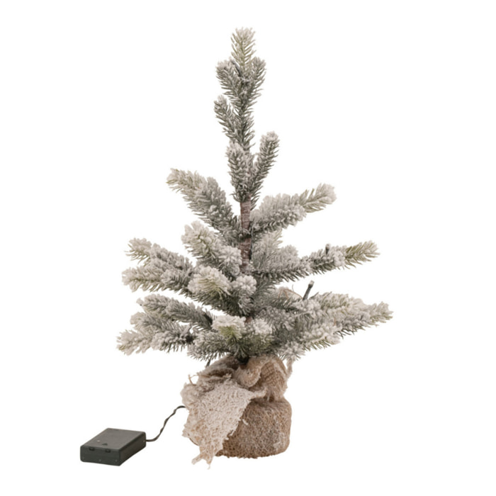 J-Line sapin de Noël Enneigé + pot - jute/plastique - vert - medium - LED/piles - 50 cm de hauteur