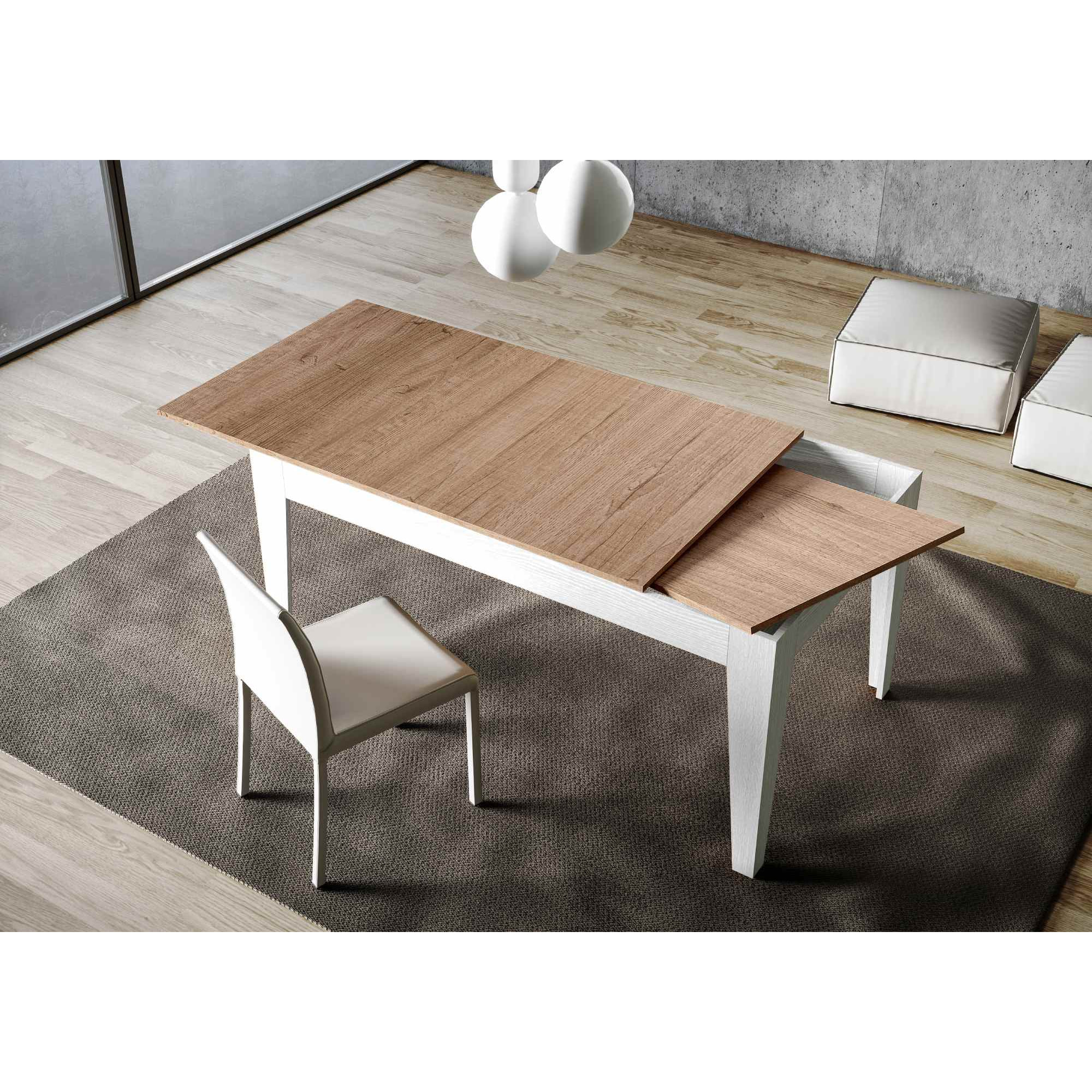 Table Cico Mix 90x120 + 60 Cadre Frêne Blanc / Dessus Chêne Nature