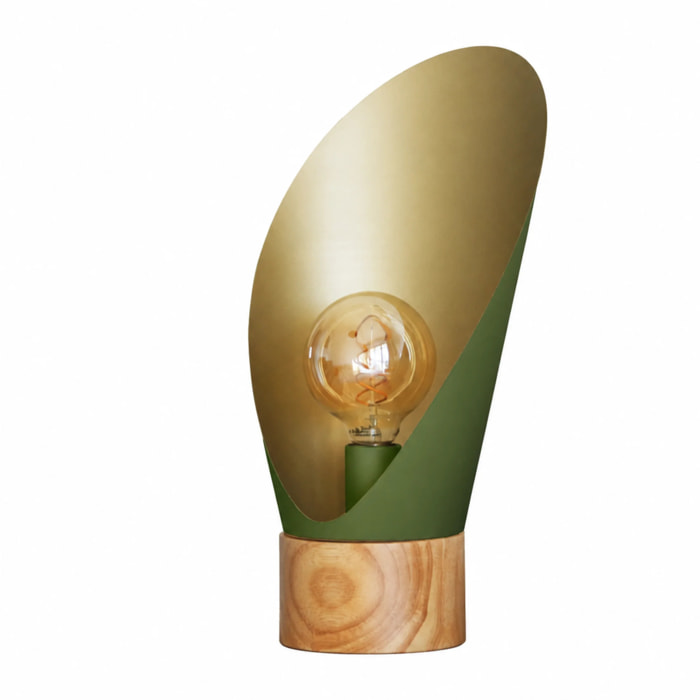 Lampe à poser en métal vert olive et bois H44 cm - Spoon
