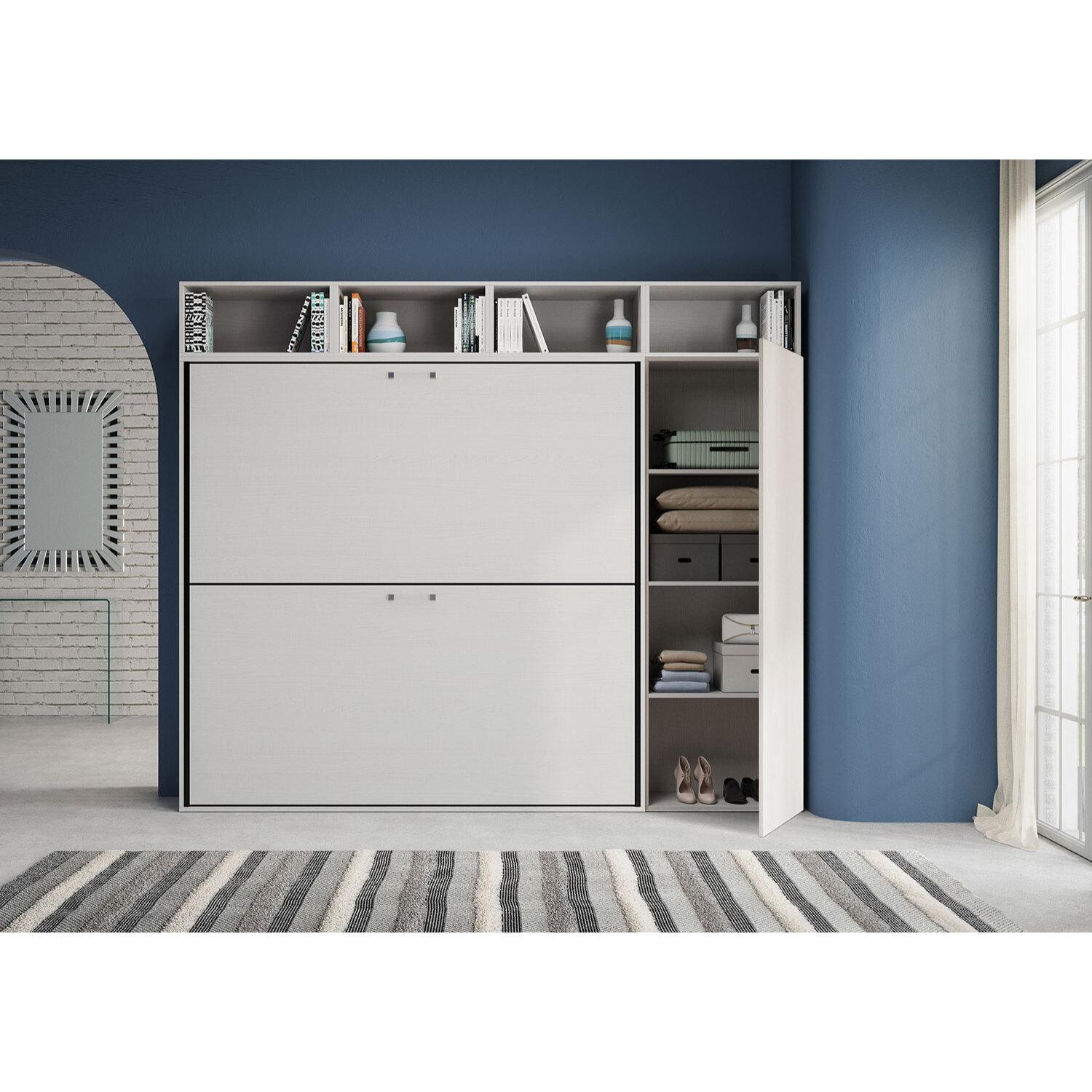 Armoire lit escamotable horizontal superposé 2 couchages 85 Kando composition I Frêne Blanc