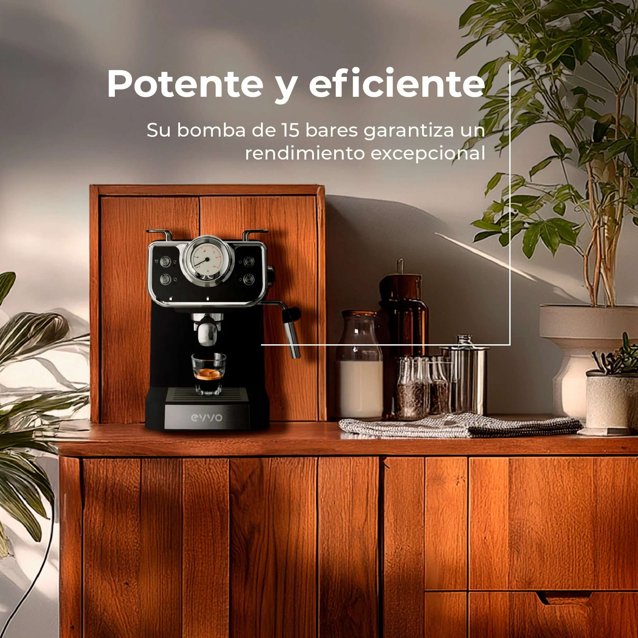 EVVO Cafetera Express Intensa Retro. 15 bares. cuerpo de acero. Espressos y Capuccinos. 950W. Doble salida. Portafiltros. Depósito de 1.5 l. calentamiento rápido