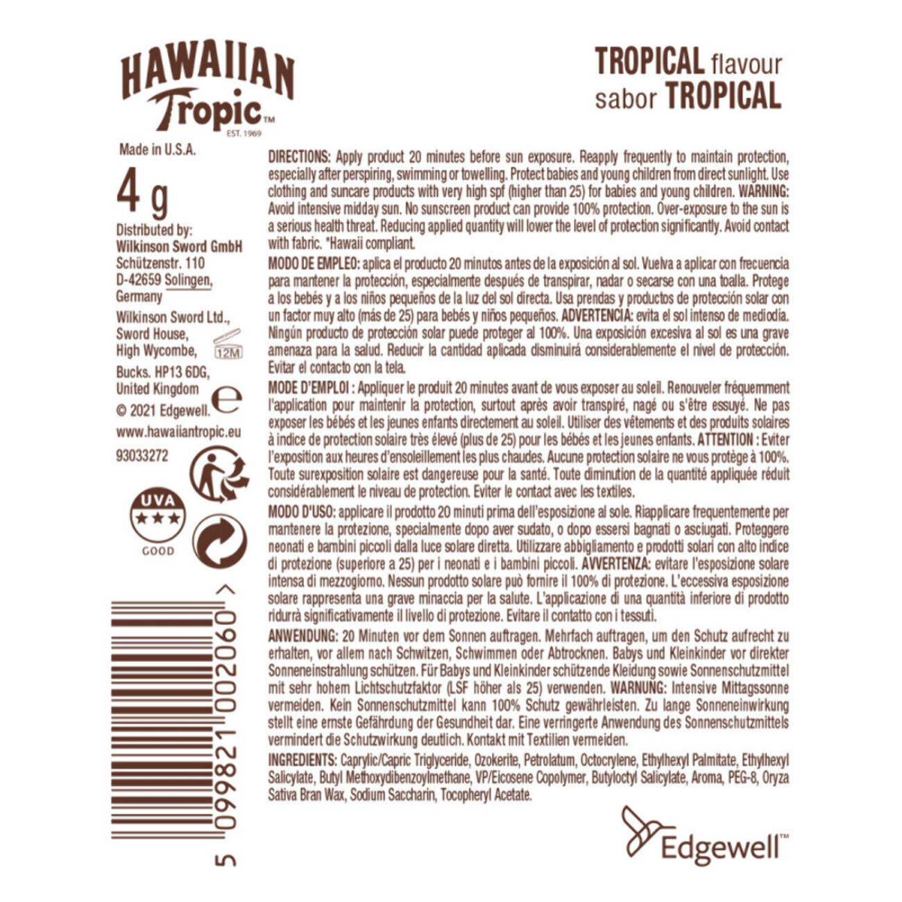 Pack de 2 - Hawaiian Tropic - Baume à lèvres SPF30