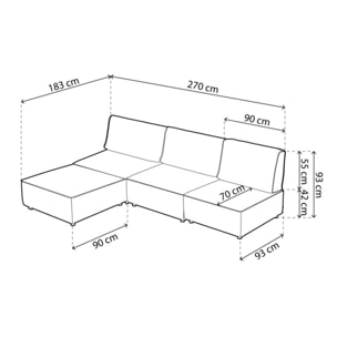 Sofá modular con chaiselongue 3 plazas Cubiq Gris