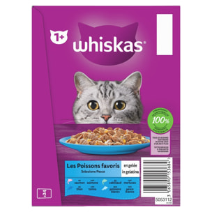 WHISKAS 96 Sachets fraîcheur en gelée 4 variétés poissons pour chat 85g (4x24)