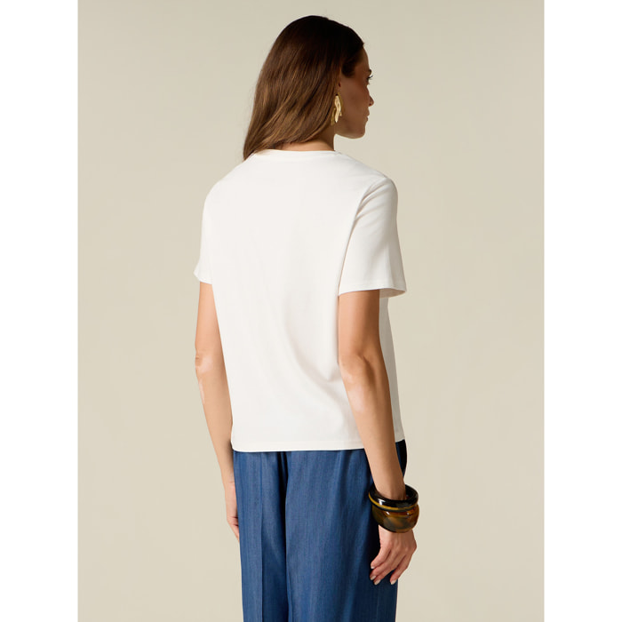 Oltre - T-shirt in cotone con ricamo traforato - Bianco
