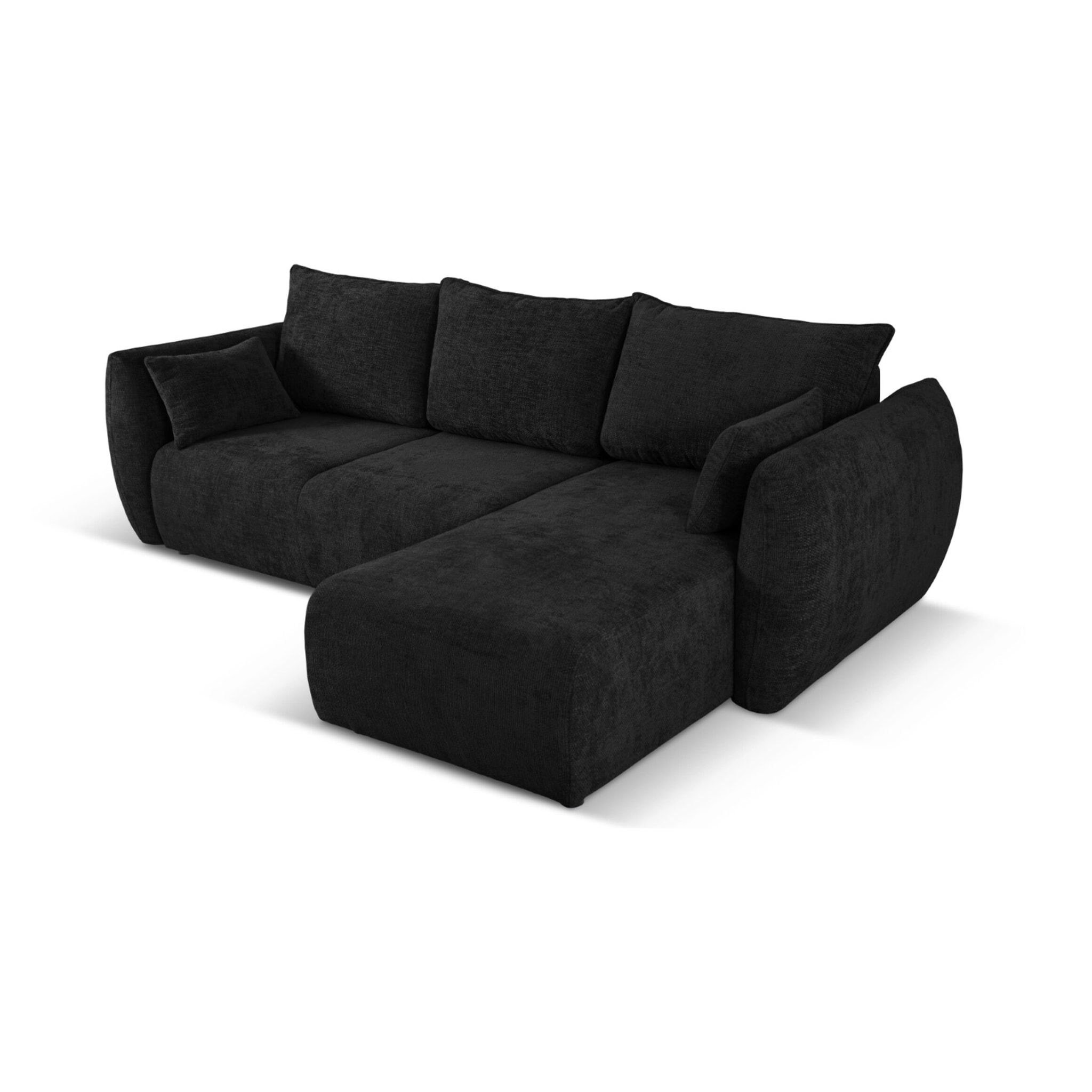 Canapé d'angle droit convertible avec coffre de rangement "Matera" 4 places en chenille noir
