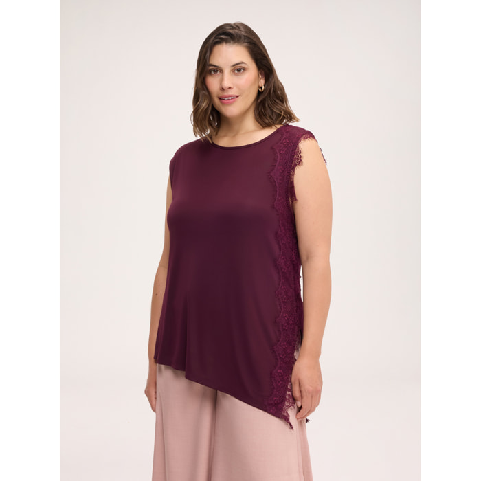 Fiorella Rubino - Top asimmetrico con bordo in pizzo - Bordeaux