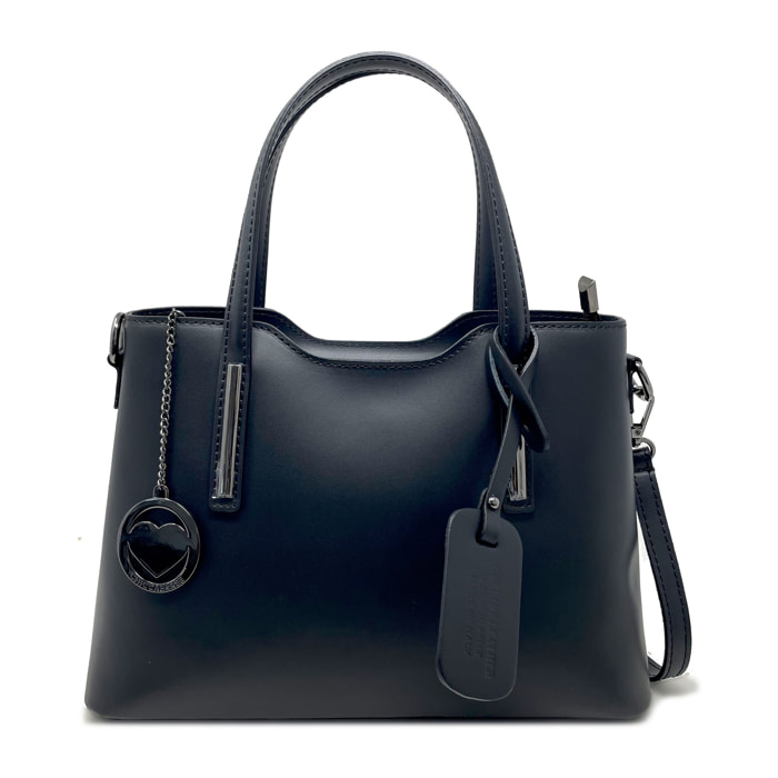 Chicca Borse - Borsa a Mano Donna in Vera Pelle - Colore Nero