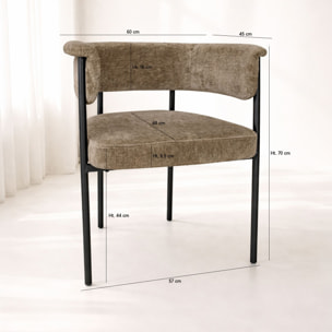 Lot de 2 fauteuils en métal noir et tissu marron café COLETTE