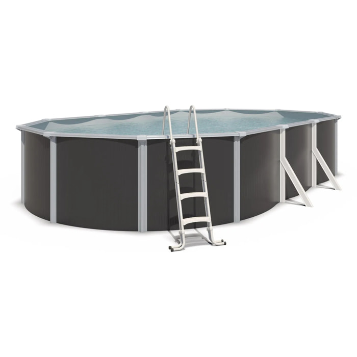 Piscine hors sol acier ovale 7,60 x 4,55 x 1,32 m anthracite VARUNA