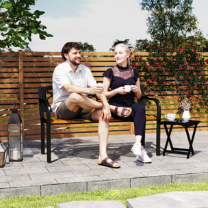 Banco de Jardín Exterior de 2 Plazas Banco de Exterior con Asiento de Madera y Marco de Acero para Patio Terraza 127x56x80 cm Negro y Natural