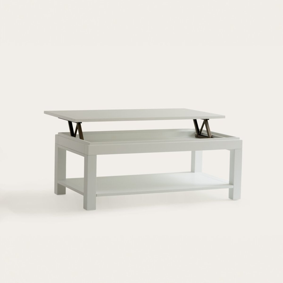 Table basse avec plateau relevable Liland -bois massif et panneau de mdf-couleur laqué blanc mat 110 x 44 x 60 cm