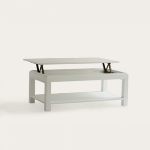 Table basse avec plateau relevable Liland -bois massif et panneau de mdf-couleur laqué blanc mat 110 x 44 x 60 cm