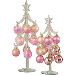 J-Line décoration sapin de Noël + Boules - verre - rose/transparent - large