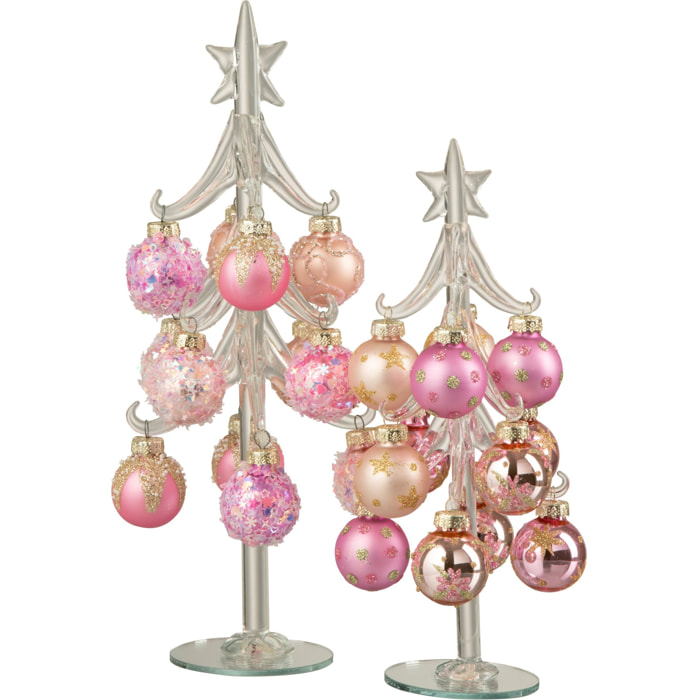 J-Line décoration sapin de Noël + Boules - verre - rose/transparent - large