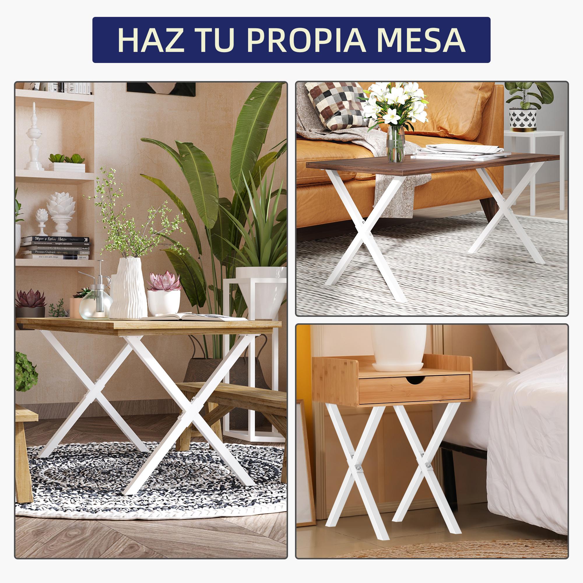 HOMCOM Conjunto de 2 Patas para Mesa Estilo Industrial 40x43 cm en Forma de X Patas de Muebles de Acero para Soporte con Protectores Tornillos de Montaje Incluidos Blanco