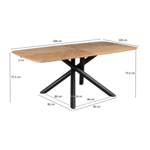 Table L. 200 cm en bois de frêne stratifié et pieds en métal - AGOSTA