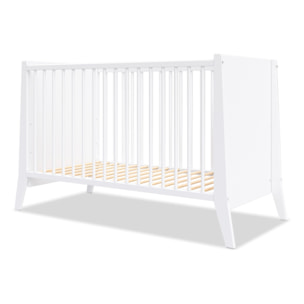 Lit Evolutif Timéo à barreaux 60 x 120 cm, Blanc, en Bois, 3 Hauteurs, Barreaux amovibles