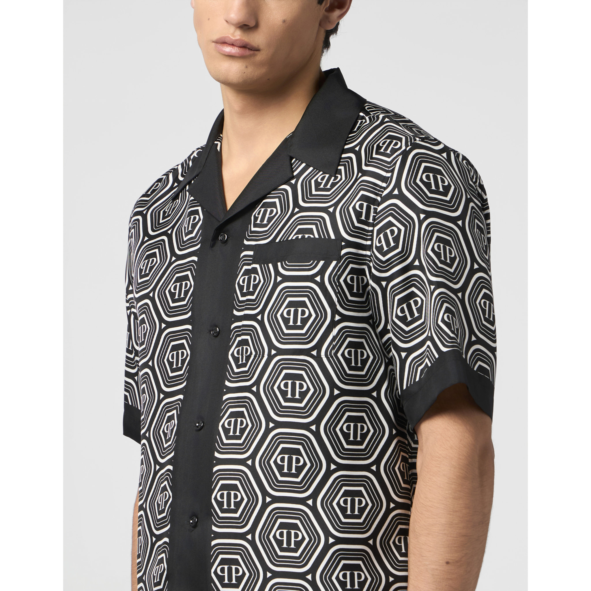 PHILIPP PLEIN Silk Bowling Shirt Monogram 70's