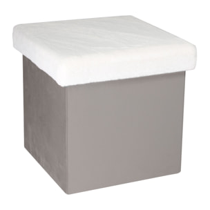 Coffre Pouf Pliable Gris Imitation Fourrure Leo