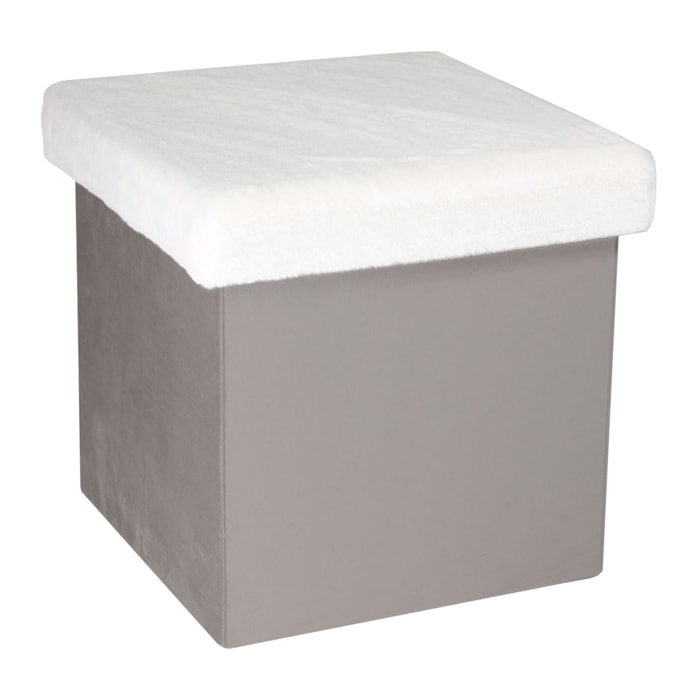 Coffre Pouf Pliable Gris Imitation Fourrure Leo