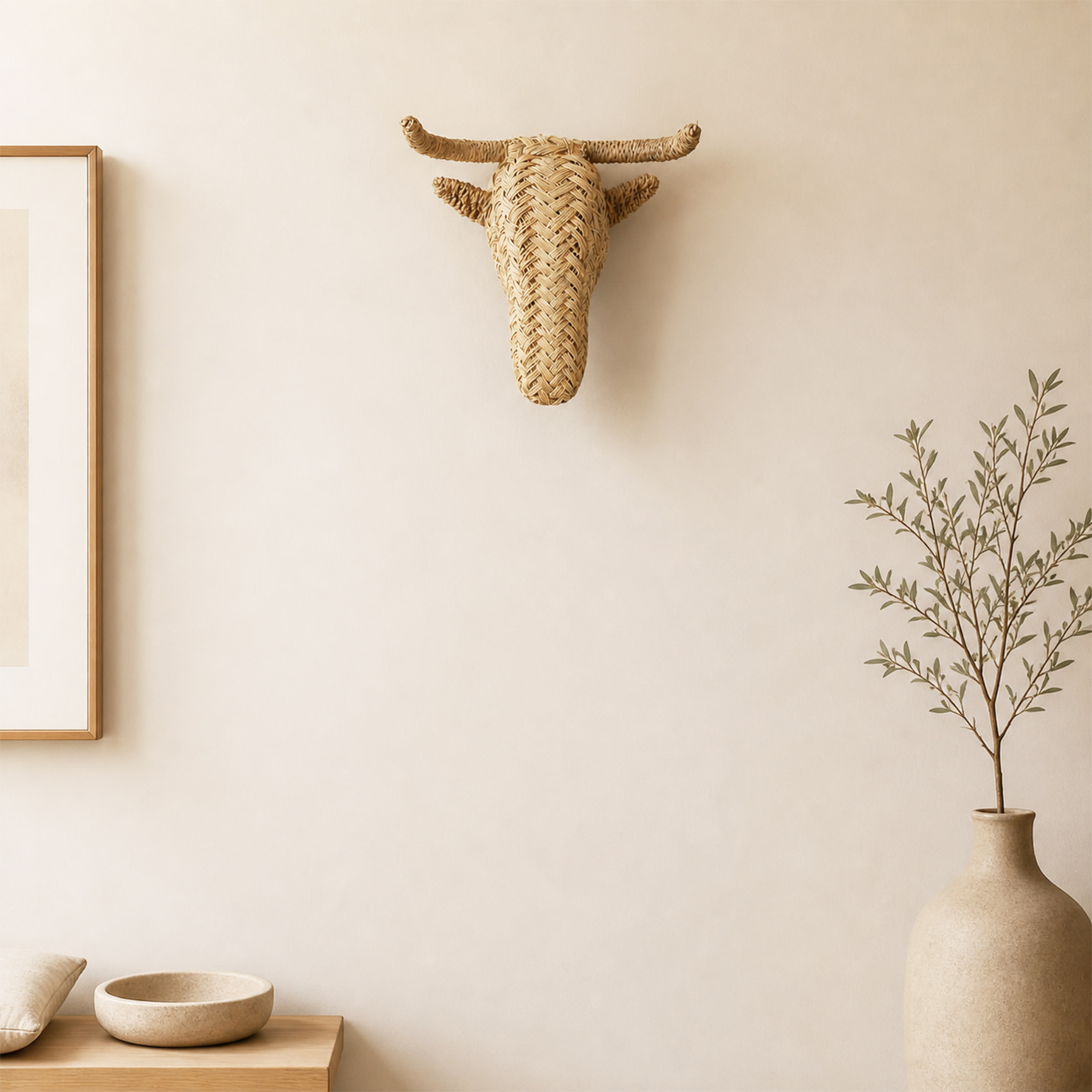 Déco murale petite tête d'élan en paille - Naturel