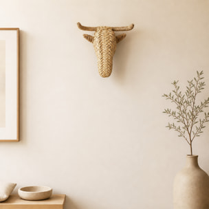 Déco murale petite tête d'élan en paille - Naturel