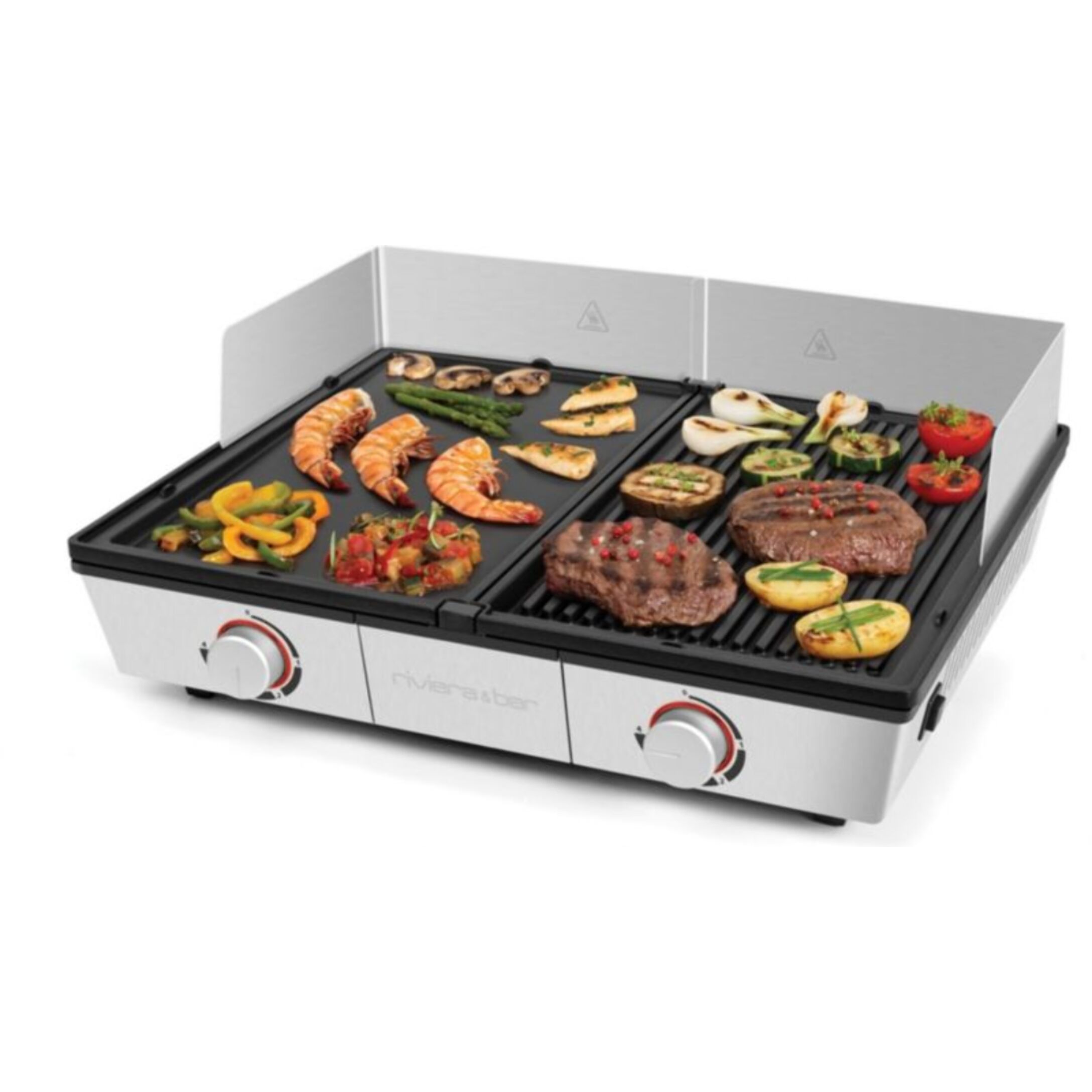 Plancha électrique RIVIERA ET BAR PRO QPL800 inox 2 brûleurs à poser, 48x38 cm