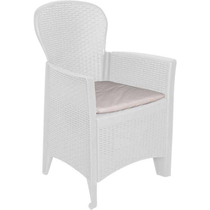 Sedia da esterno Como, Seduta da giardino, Poltrona outdoor effetto rattan, 100 % Made in Italy, Cm 60x58h89, Bianco