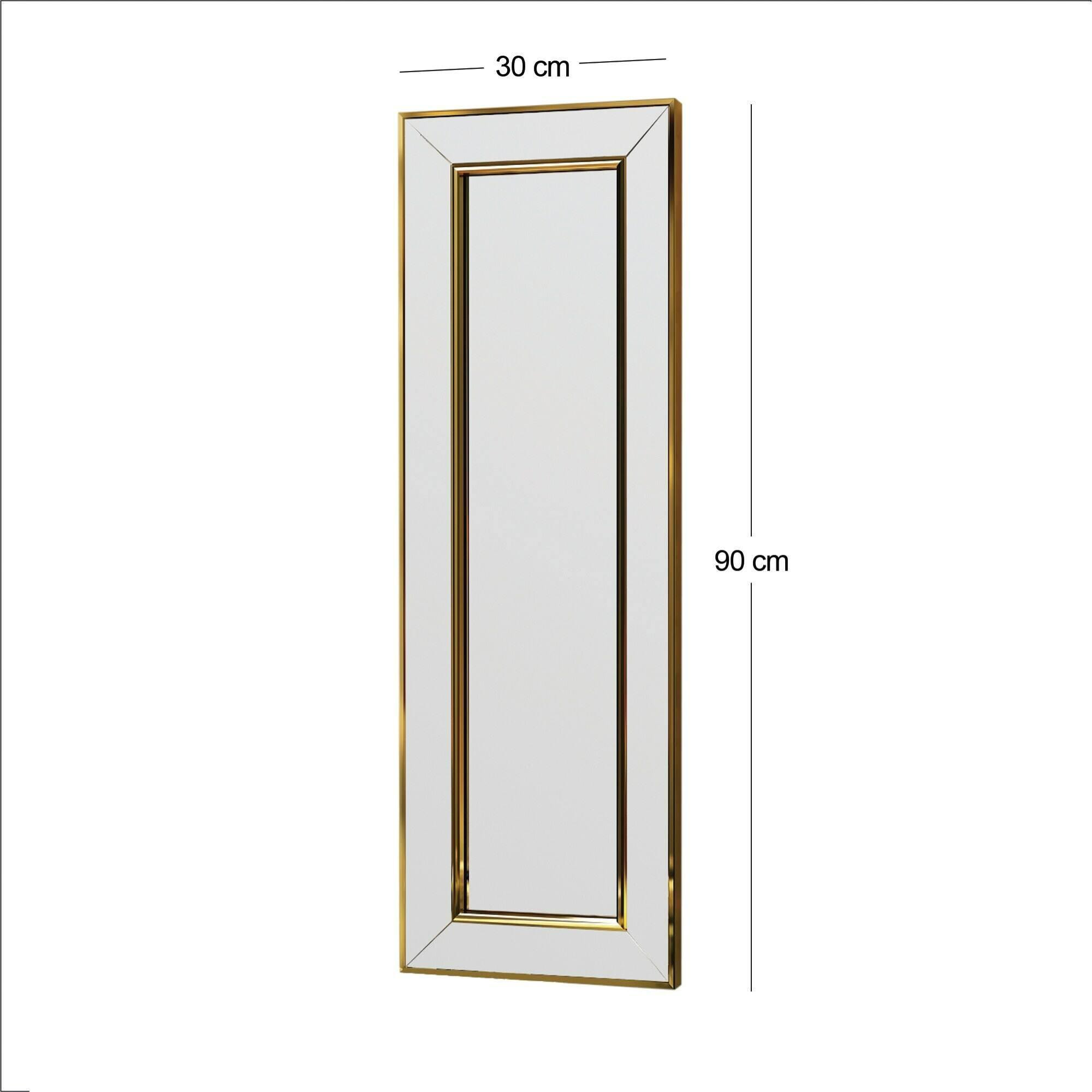 Specchio Dpancher, Specchiera, Articolo d'arredo a muro, Decorazione con specchio, 30x3h90 cm, Oro