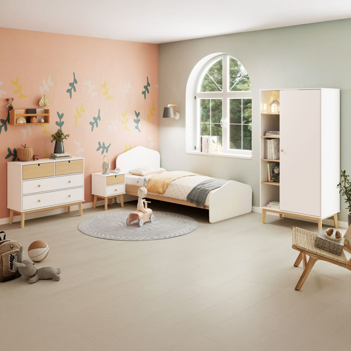 Cama juvenil con cabecero en blanco y oak soft 100x195,4 cm Misty Cloud Blanco - Oak Soft