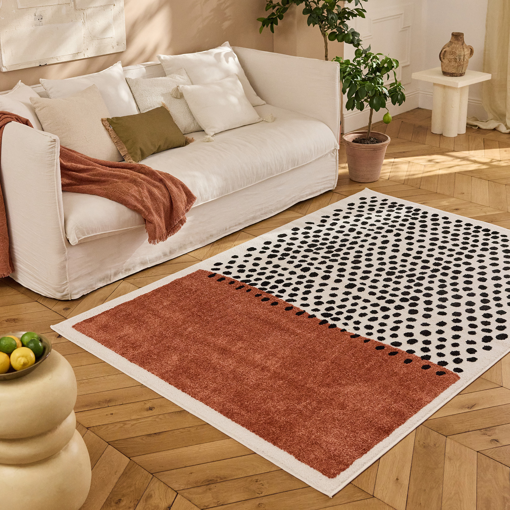 PANTONE - Tapis terracotta à motif à pois TERRA DEL SOL