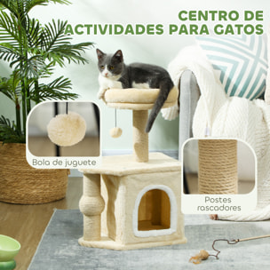 Árbol Rascador para Gatos Altura 66 cm Árbol para Gatos Torre para Gatos con Cama Cueva Plataforma Bola Colgante y Poste de Yute Beige