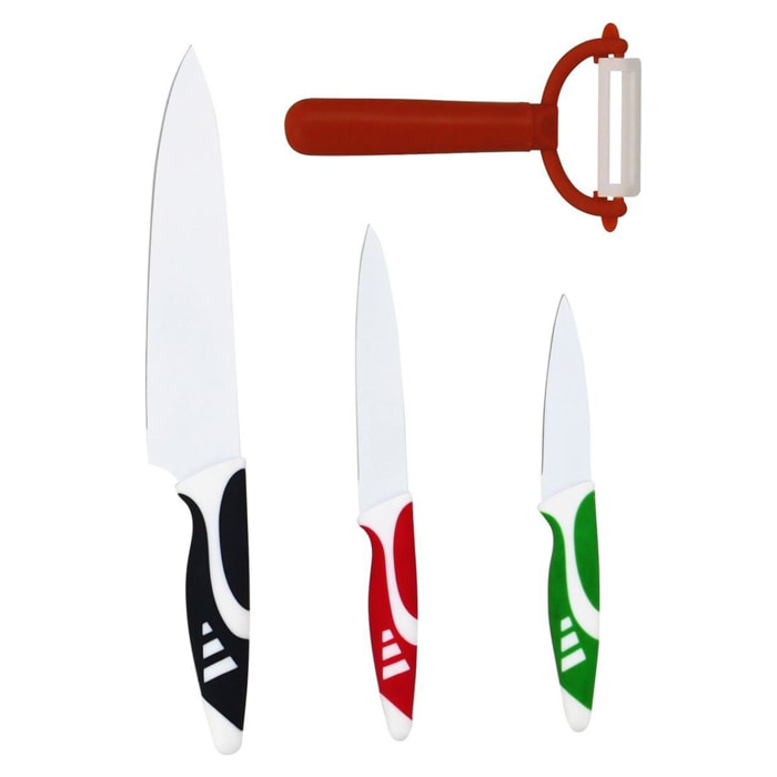 Lot de 3 couteaux et éplucheurs en inox revêtement céramique