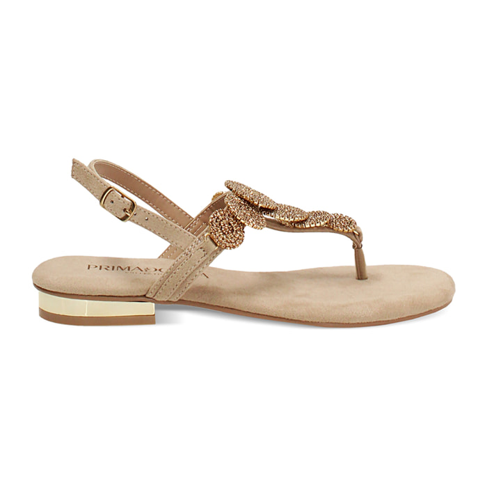 Sandalias planas beige con pedrería